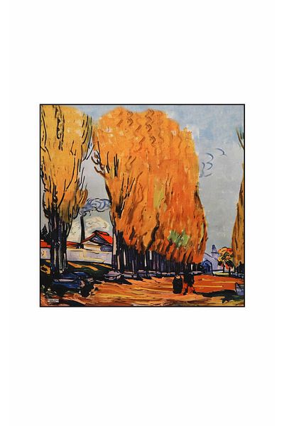 Bursa İpek Silk Handkerchief - Orange Fall Pattern