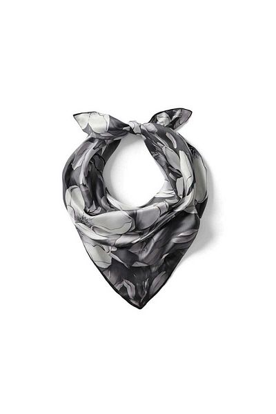Bursa İpek Silk Handkerchief - Black Daffodil Pattern