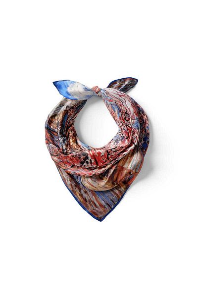Bursa İpek Peach Tree Patterned Blue Silk Handkerchief