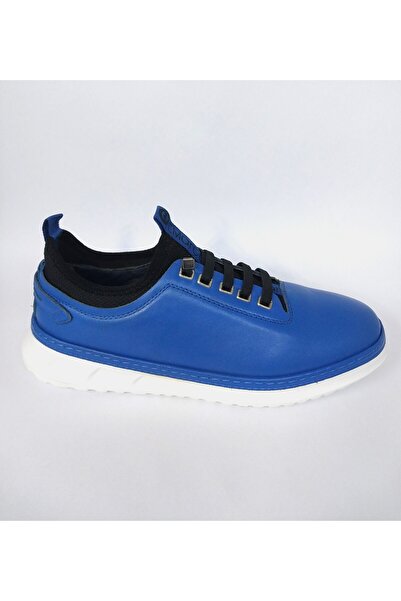 Mira Deri Genuine Leather Blue Men's Sneakers - Light Sole