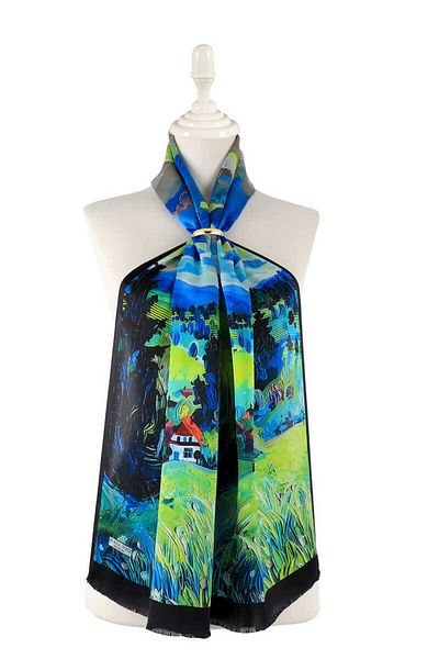 Bursa İpek Nature Patterned Green Silk Scarf