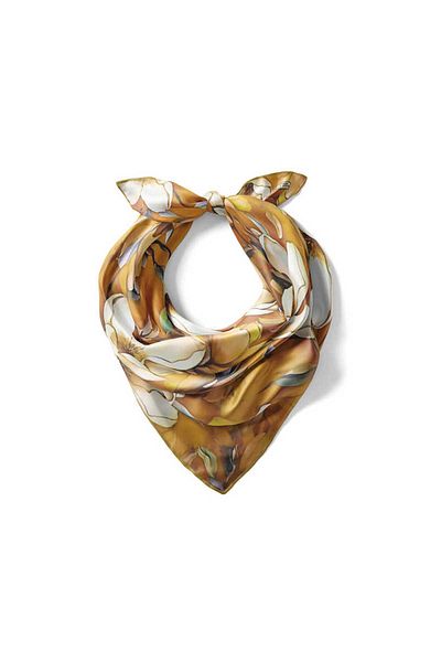 Bursa İpek Silk Handkerchief - Mustard Narcissus Pattern