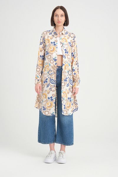 MODAQU Floral Patterned Viscose Shirt Tunic - Mink