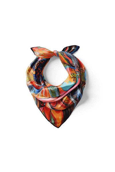 Bursa İpek Peacock Patterned Red Silk Handkerchief