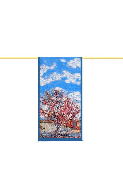 Bursa İpek Blue Peach Tree Pattern Silk Scarf