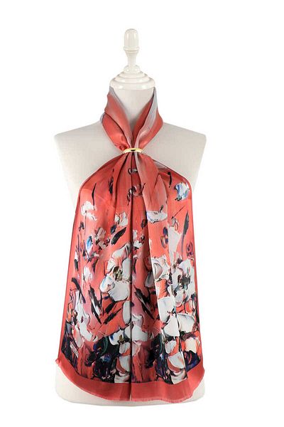 Bursa İpek Coral Anemone Pattern Silk Scarf