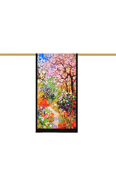 Bursa İpek Spring Flower Patterned Silk Scarf - Pink