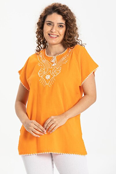 Eliş Şile Bezi Orange Sile Cloth - Short Sleeve Naz Summer Blouse