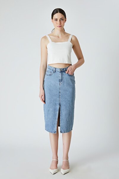 FEVER Kontrast taşlı jean etek