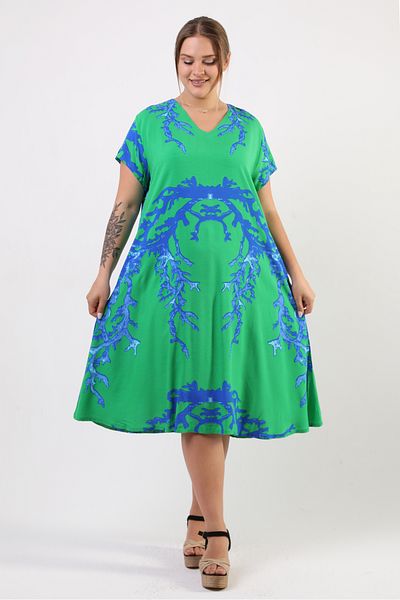 LİKAPA Likapa Summer Plus Size Viscose κοντομάνικο φόρεμα με λαιμόκοψη 2688