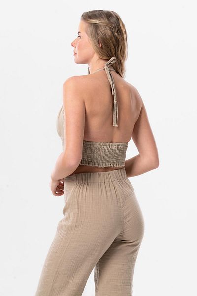 Eliş Şile Bezi Summer Muslin Bustier with Göcek Binding Detail Mink Vzn