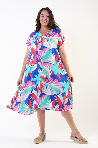 LİKAPA Likapa Summer Plus Size Viscose κοντομάνικο φόρεμα με λαιμόκοψη 2688