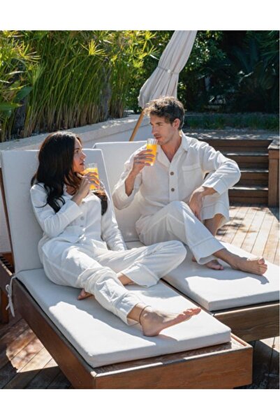 Ecocotton Reya Kadın Pijama Takımı %100 Organik Pamuk Keten Krem S