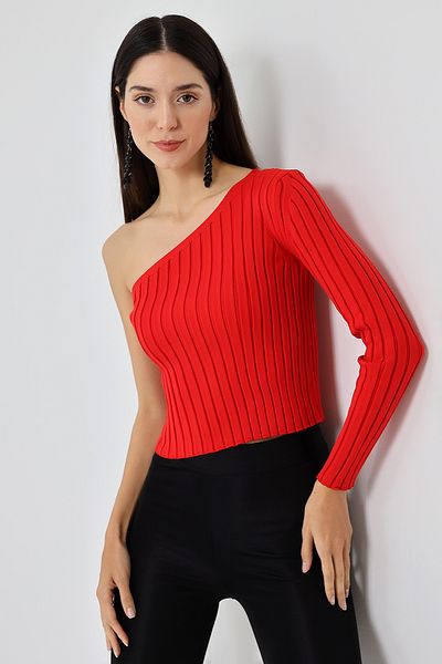Devinka Women's One Shoulder Knitwear Blouse Red