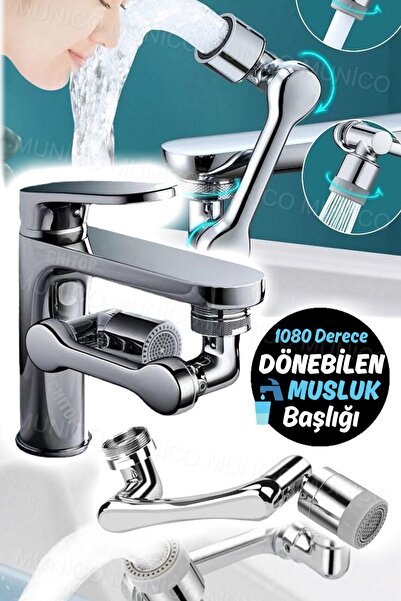 Munico 1080°Dönebilen Musluk Püskürtme Başlığı Lavabo Musluk Genişletici Adap...