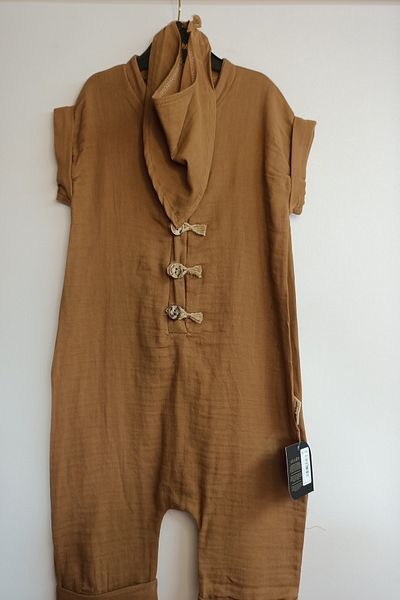 DFN Scarf Muslin Short Sleeve Shorts Jumpsuit