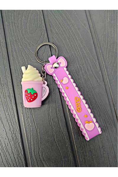 TÜKKAN ACCESSORİES PINK MİLKSHAKE STRAWBERRY DETAIL KEYCHAIN BAG AND WALLET DECORATION-KEYCHAIN67