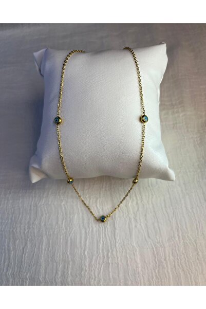 Silay Mavi Nazar Boncuklu İnce Zincirli Kararmaz  Çelik Kolye