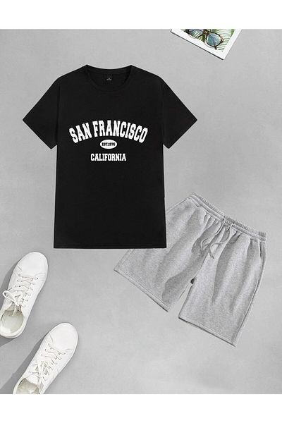 LAND MODA Σετ Unisex Σορτς-Τ-shirt με στάμπα του Σαν Φρανσίσκο