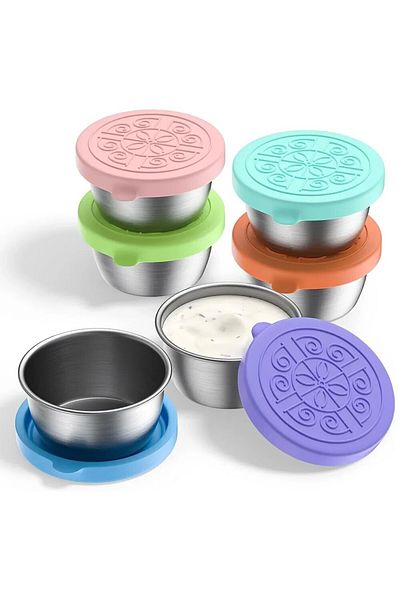 Choice 1pc Salad Dressing Container With 1.35oz/40ml Reusable Stainless Steel Cup And Leakproof Silicone...