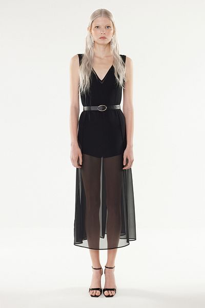 Trendyol Collection Black Faux Leather Chiffon Dress - Jumpsuit Detail and Belt, TPRSS24EL00183