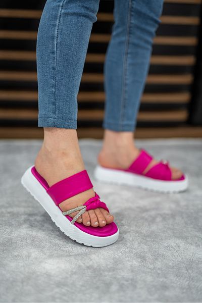 Nubbock Papuci de damă cu talpă înaltă fucsia și strasuri - Confortabil zilnic NK0940