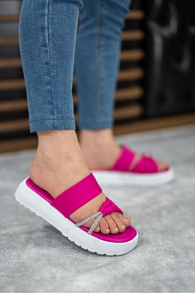 Nubbock Papuci de damă cu talpă înaltă fucsia și strasuri - Confortabil zilnic NK0940