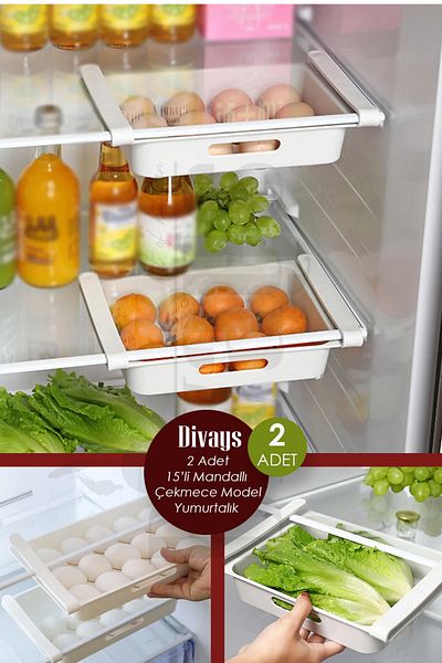 DİVAYS 2 Pcs Practical Snap-On Peg 15 Egg Holder Shelves |   Multi-Purpose In-Cabinet Vegetable Fruit Storage Box