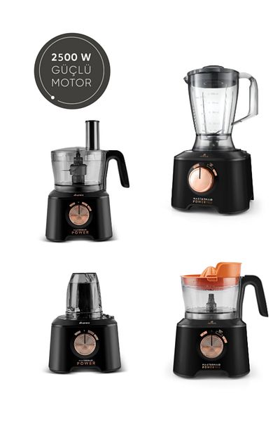 Karaca Premium 2500W Blender - Dough Kneading and Smothe 11 in 1 Food Processor, Black Copper