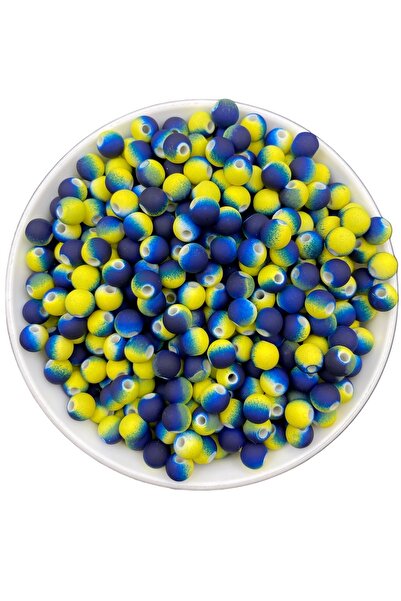 Hedef Bijuteri 25gr 8mm Sarı Lacivert Renk Boncuk, Ebruli ,Takı Boncuğu (25gr...