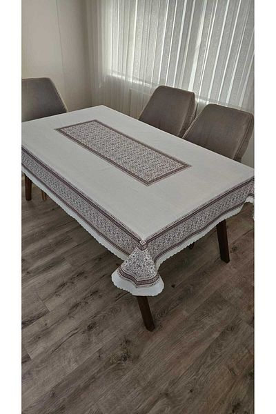 ZESA HOME Шикозна покривка за маса с щампа Slub върху кремава повърхност