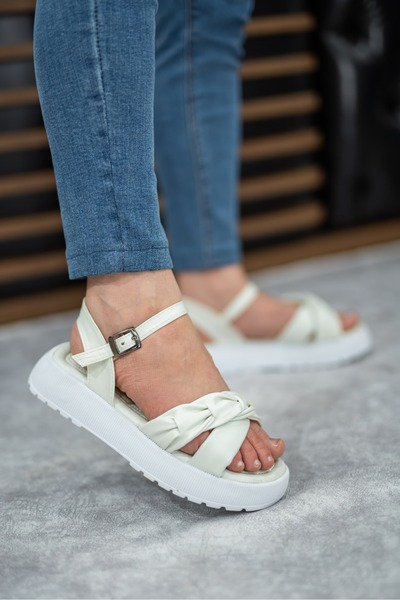 Weynes White Comfortable Women's Sandals with High Sole and Knot Detail - WSB...