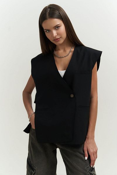 MAİ COLLECTİON Sissela Side Slit Detail Black Vest