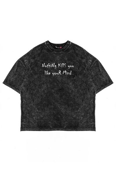 Sekizbiraltı Unisex Oversize Μαύρο T-Shirt - Nothing Kills You Printed Washable