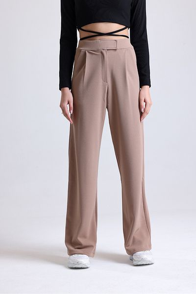 Mad&Calf Γυναικείο παντελόνι με φαρδύ πόδι Lycra Velcro με κλείσιμο ελαστικό Palazzo