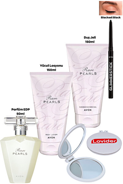 AVON Rare Pearls Kadın Set; Parfüm + Vücut Losyonu + Duş Jeli + Siyah Göz Kal...