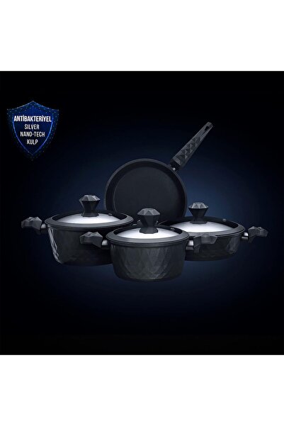 Karaca Premium Yanmaz Yapışmaz Antibakteriyel Kulplu İndüksiyon Tabanlı 7 Parça Tencere Seti
