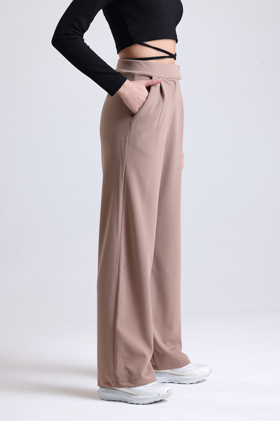 Mad&Calf Women's Wide Leg Lycra Velcro Closure Elastic Palazzo Trousers