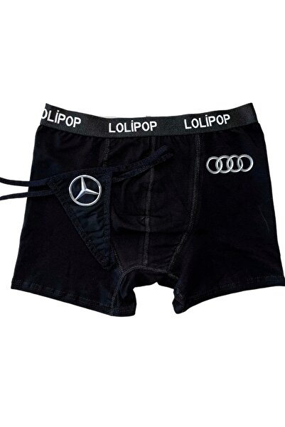 Lolipop Butik Mercedes Audi Logo Baskılı Boxer & Tanga Çift Set