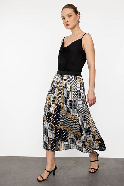 Ekol Fusta midi cu modele plisate neagra
