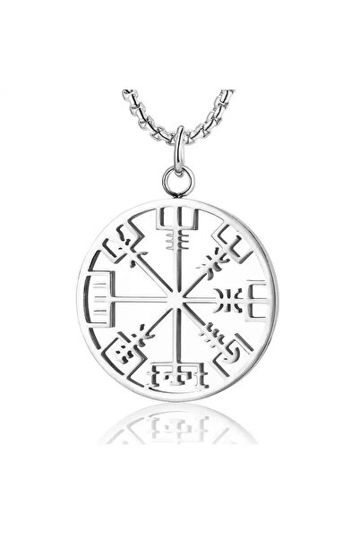 Herşey Nota بوصلة الفايكنج موديل Vegvisir - قلادة من الفولاذ المقاوم للصدأ 31...