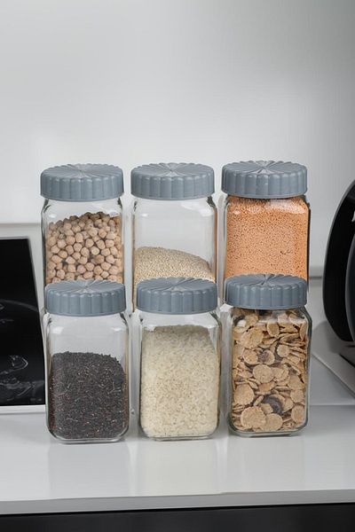 ZURİ DESİGN 6-Piece 850 ml Glass Jar with Cornered Lid