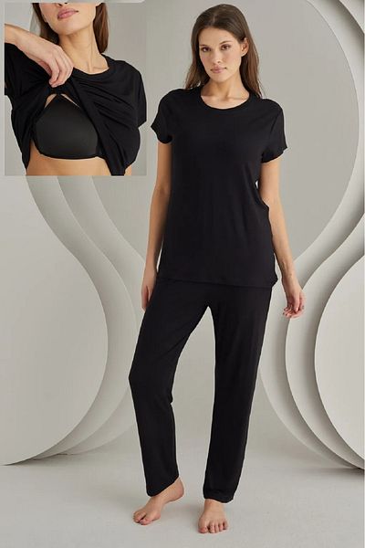 NBB 100% viscoză, sutien, mânecă scurtă, set de pijamale pentru femei, negru