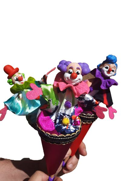 Uçaneller Kuklaevi Colorful Clown Cone Puppet - Various Patterns