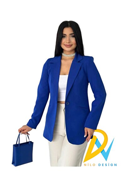 Farina Blaue Saks-Jacke mit einem Knopf für Damen