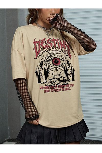 EVIus Unisex Oversize Grunge Punk Eye Skull Crew Neck T-shirt