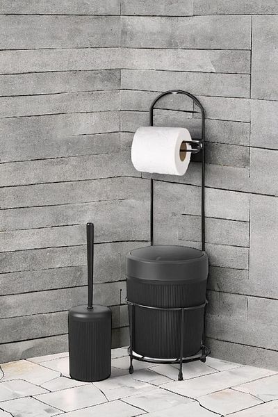 LeesHome Σετ χαρτοθήκης WC και βούρτσας τουαλέτας με μαύρο κουβά βάθρο