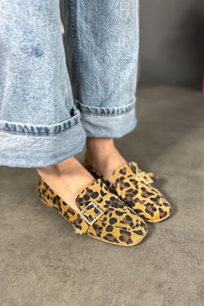 SHOEBELLAS Madel Leopar Süet Kadın Babet