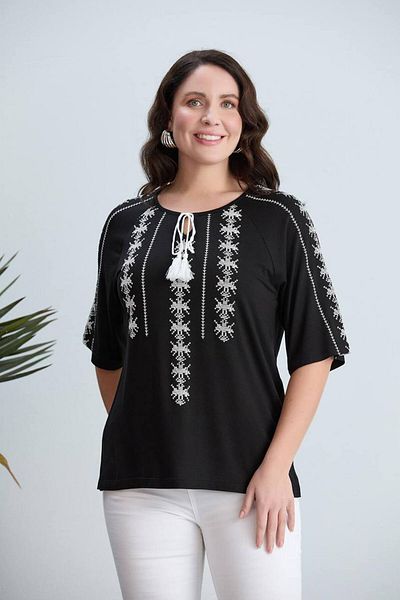 TUSSE Plus Size Women's Blouse - Viscose, Cross Stitch Pattern, Comfortable Classic
