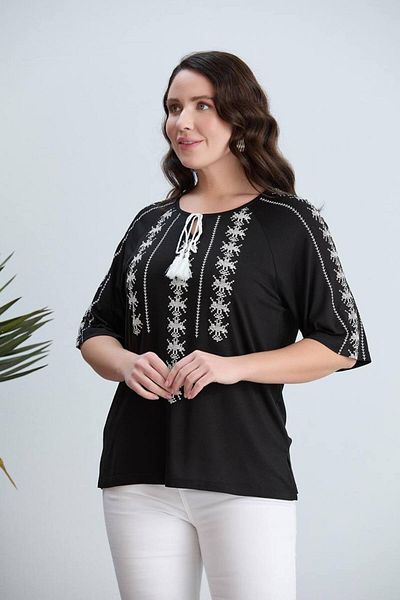 TUSSE Plus Size Women's Blouse - Viscose, Cross Stitch Pattern, Comfortable Classic